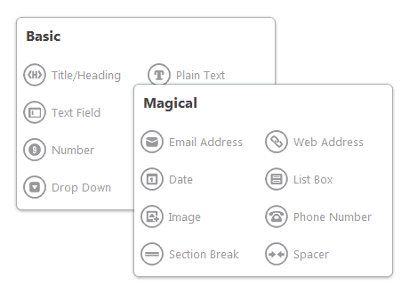 Web Form Builder — magical form elements panel